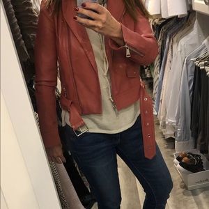 Express faux leather belted Moto jacket Rose color